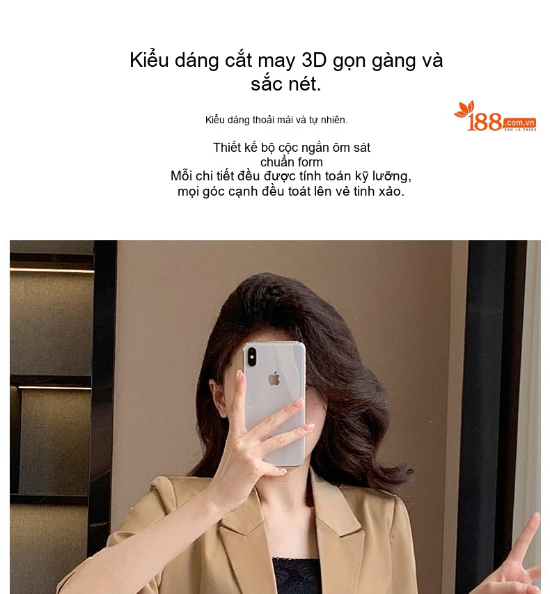 Bộ Vest Nữ Mùa Hè Áo Blazer Tay Lỡ Quần Short Ống Rộng Màu Xanh Lá, Kaki chi tiết 4