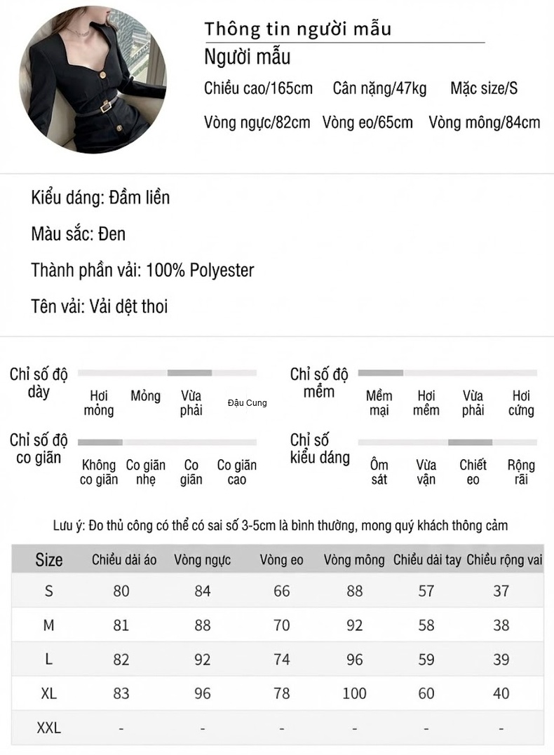 Váy liền thân Nữ Dáng Vest Dệt Kim Cổ Lọ Thanh Lịch Màu Đen chi tiết 2
