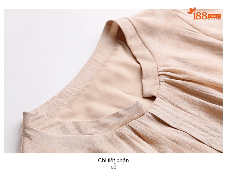 Váy Midi Nữ Cổ Điển Thắt Eo Tay Ngắn Màu Be, Xanh chi tiết 28