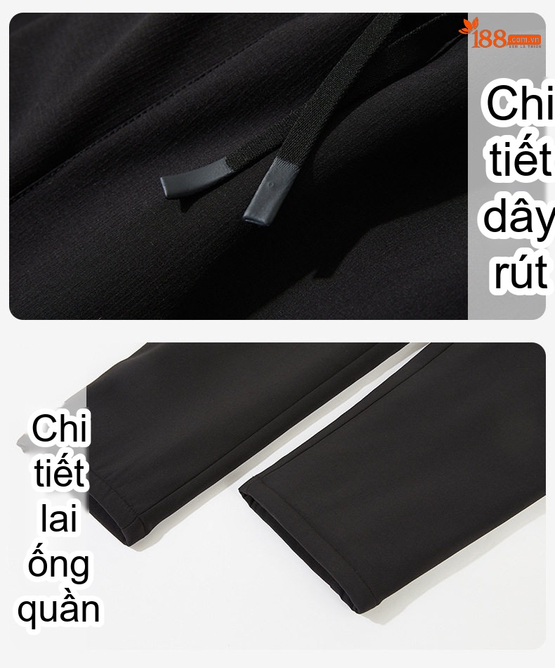 Quần Dài Ống Suông Nam Nữ Gọn Nhẹ Giữ Ấm Lót Lông Vũ Thể Thao Dáng Rộng Màu Đen chi tiết 24