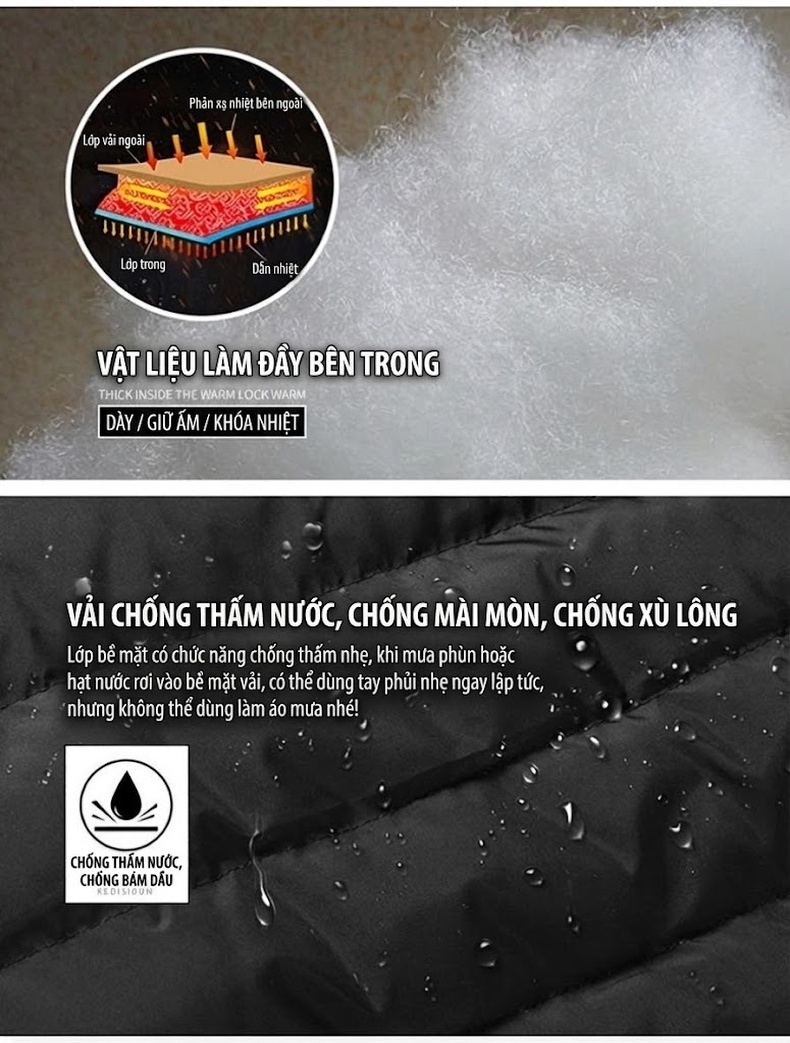 Áo Khoác Phao Nam Dáng Dài Có Mũ Cotton Lót Dày Dặn Màu Đen, Xanh Rêu, Xám chi tiết 5
