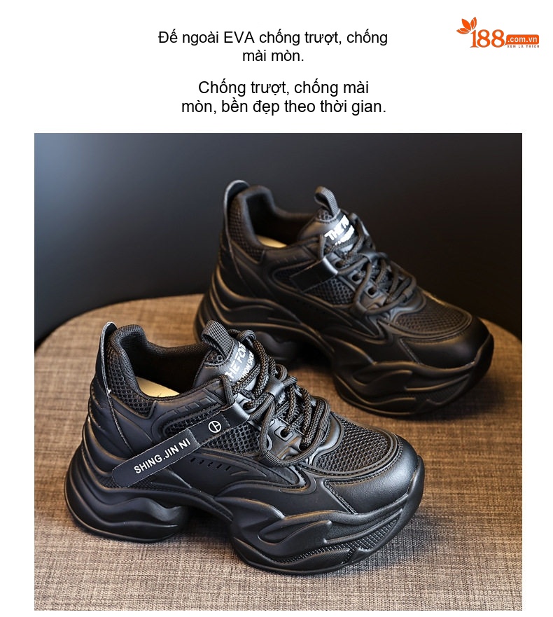 Giày Sneaker Nữ Đế Cao Khoảng 6cm Dây Buộc Kiểu Dáng Ulzzang Màu Trắng, Đen chi tiết 9