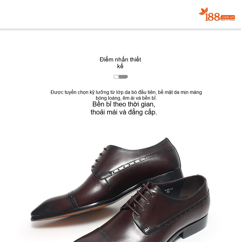 Giày Tây Buộc Dây Nam Da Bóng Ba Lỗ Chiều Cao Đế Khoảng 3cm Màu Đen, Nâu chi tiết 4