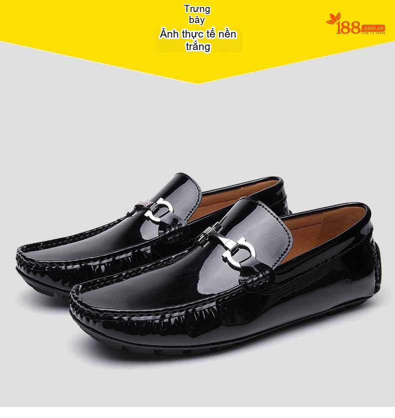 Giày Lười Nam Da Bò Bề Mặt Bóng Chiều Cao Đế Khoảng 2cm Màu Đen chi tiết 23