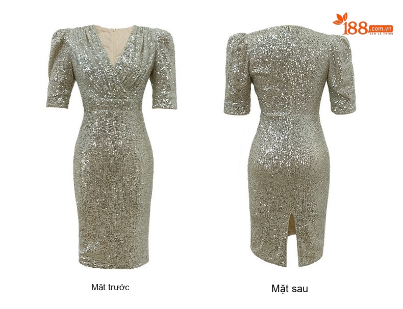 Váy Đầm Dự Tiệc Nữ Thiết Kế Ôm Dáng Đính Kim Sa Lấp Lánh Màu Đen, Bạc chi tiết 7