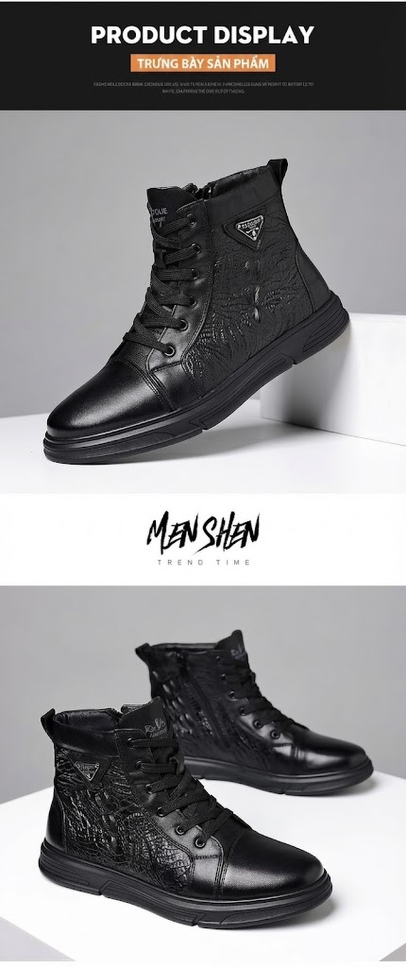 Giày Boot Martin Nam Da Bò Cao Cổ Phong Cách Anh Quốc Chiều Cao Đế Khoảng 3cm Màu Đen chi tiết 11