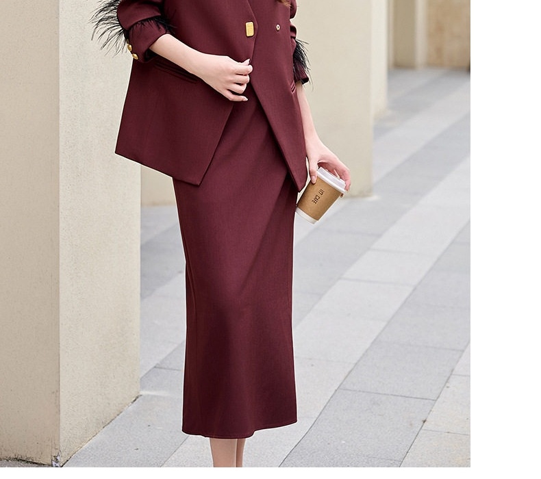 Set Áo Blazer Tay Lông và Chân Váy Nữ Phong Cách Hàn Quốc Màu Đỏ Rượu Vang, Đen chi tiết 21