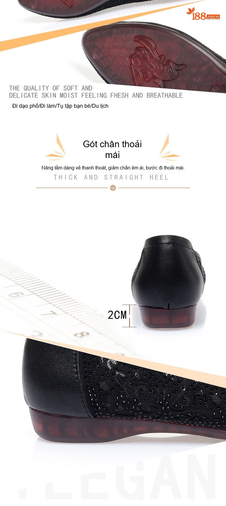 Giày Búp Bê Lưới Mềm Thoáng Khí Đế Bằng Chống Trượt Chiều Cao Đế Khoảng 2cm Màu Kem, Đen chi tiết 6