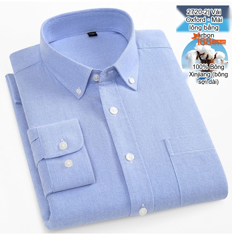 Áo Sơ Mi Tay Dài Nam Cotton Oxford Dáng Ôm Màu Trắng, Xanh Dương, Xám, Xanh Lá... chi tiết 27