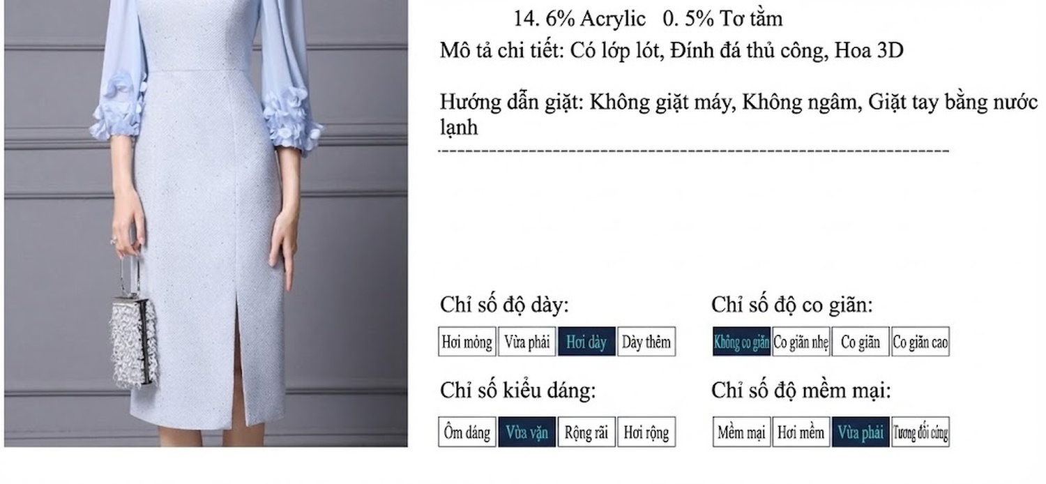 Váy liền thân Nữ Đính Đá Phong Cách Pháp Tay Voan Hoa Thanh Lịch Màu Xanh chi tiết 2