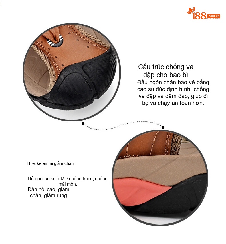Dép Sandal Nam Da Thật Bít Mũi Thoáng Khí Chiều Cao Đế Khoảng 3cm Màu Nâu, Xám, Đen chi tiết 2