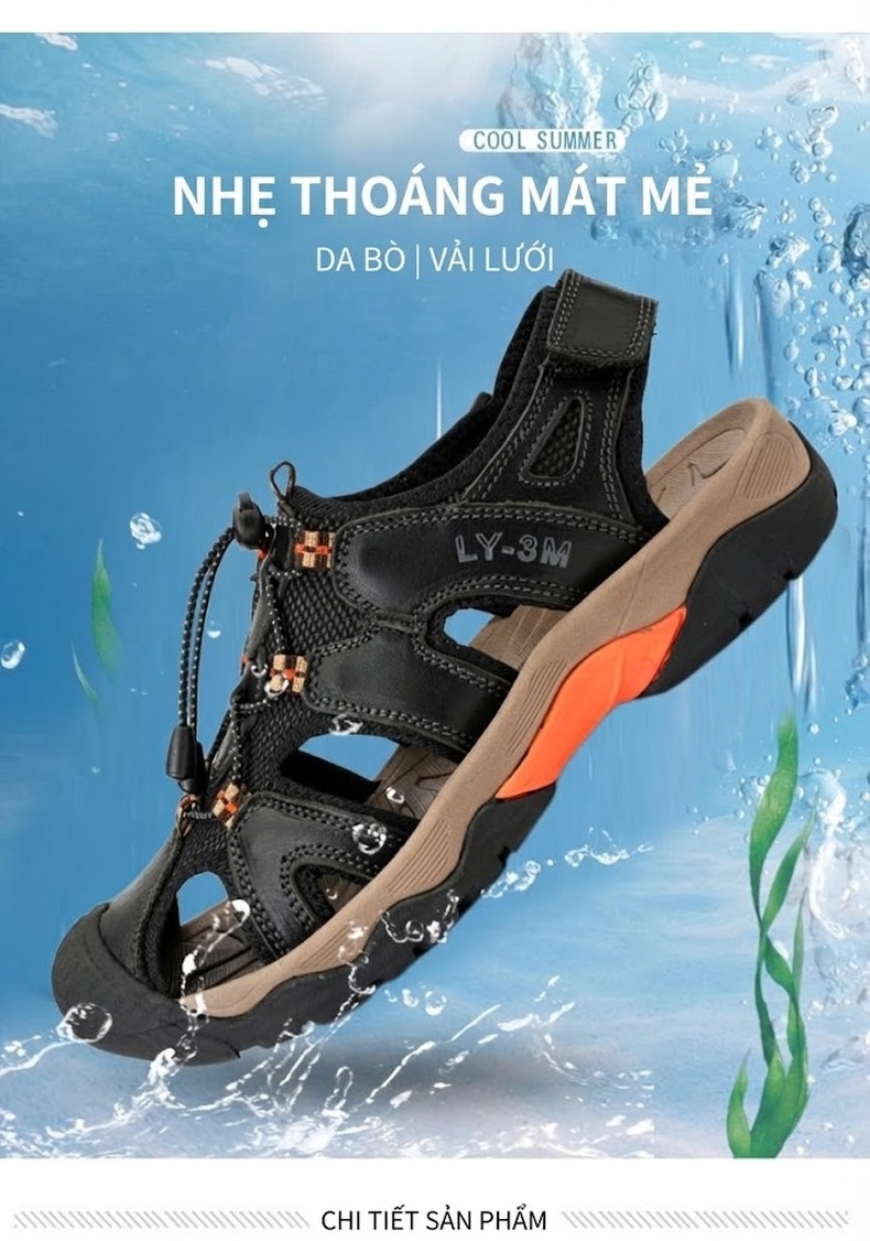 Sandal Da Bò Nam Quai Hậu Outdoor Đế Cao 3cm chi tiết 33