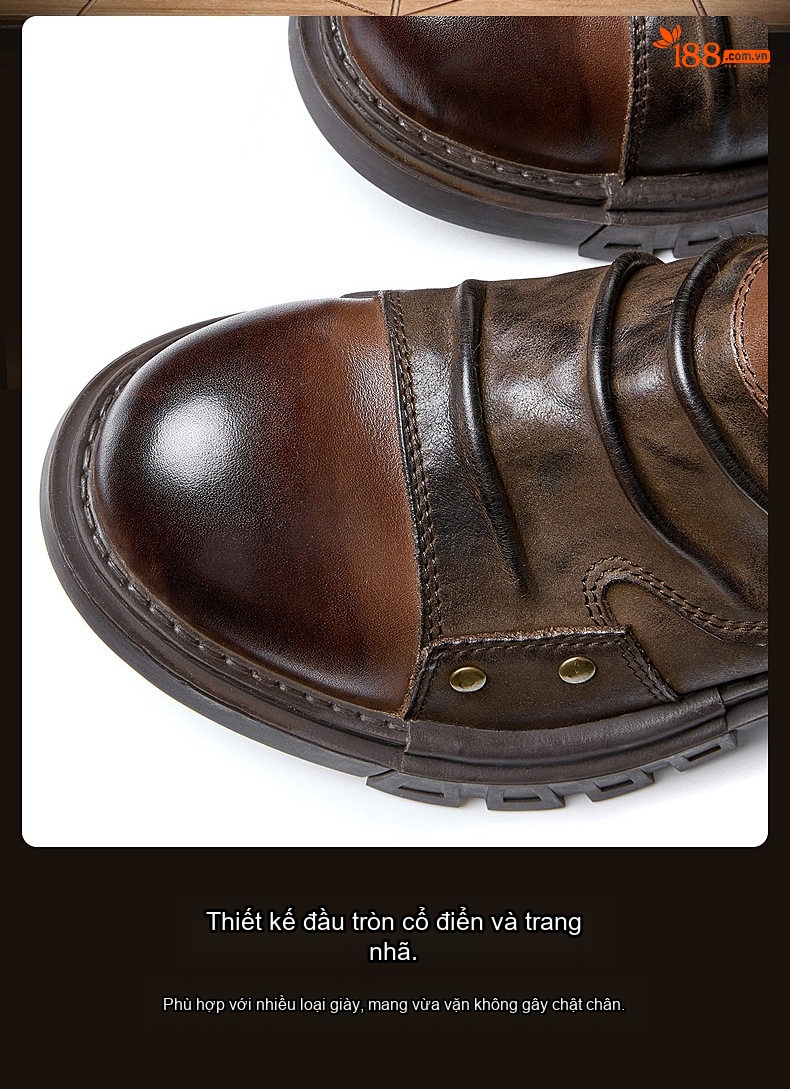 Boot Cơ Bắp Nam Da Thật Phong Cách Punk Chiều Cao Đế Khoảng 4cm Màu Đen, Nâu chi tiết 10