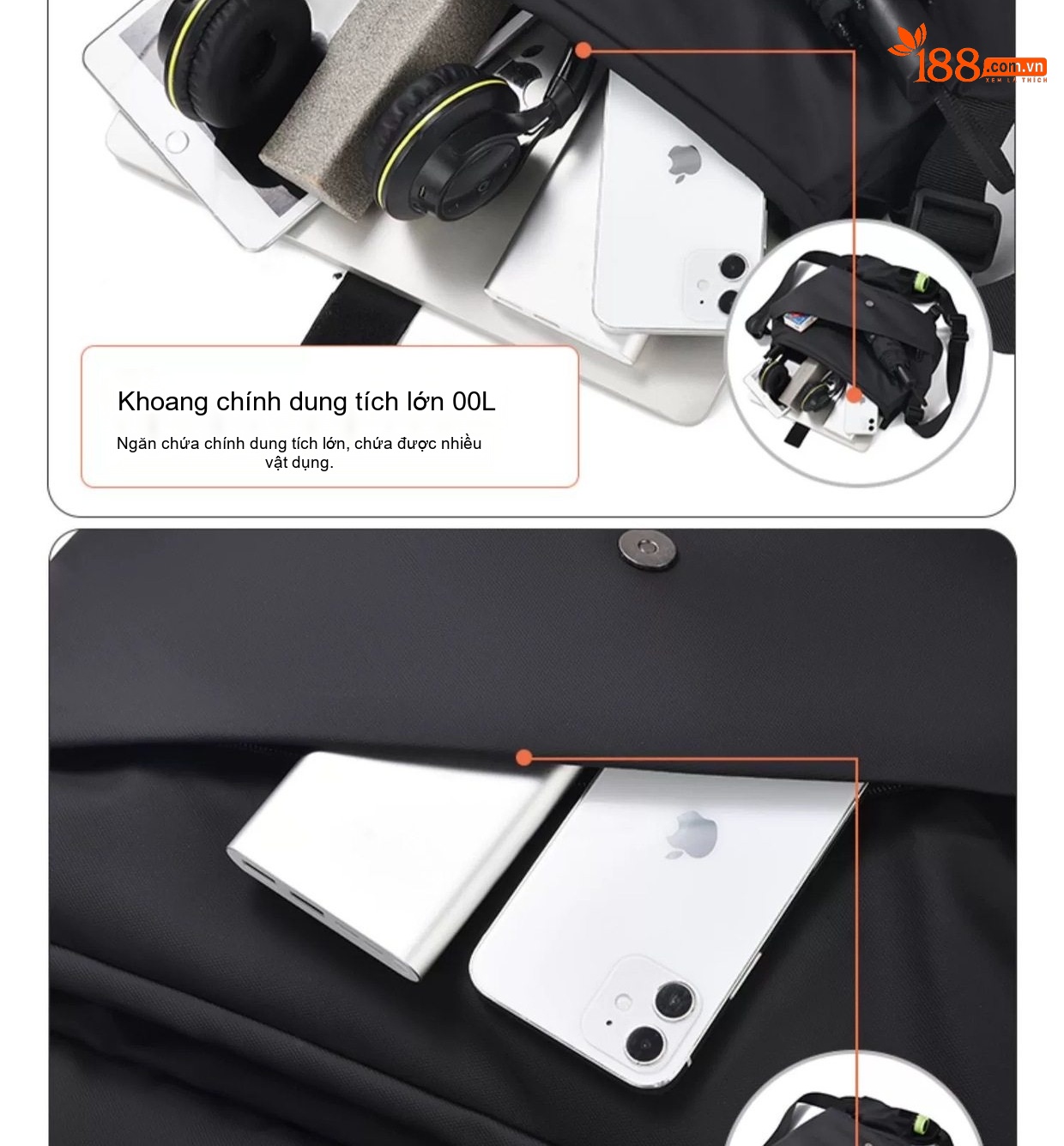 Túi Đeo Chéo Nam Laptop Vải Dù Chống Nước Công Sở Du Lịch Đựng Vừa A4 Màu Đen chi tiết 22