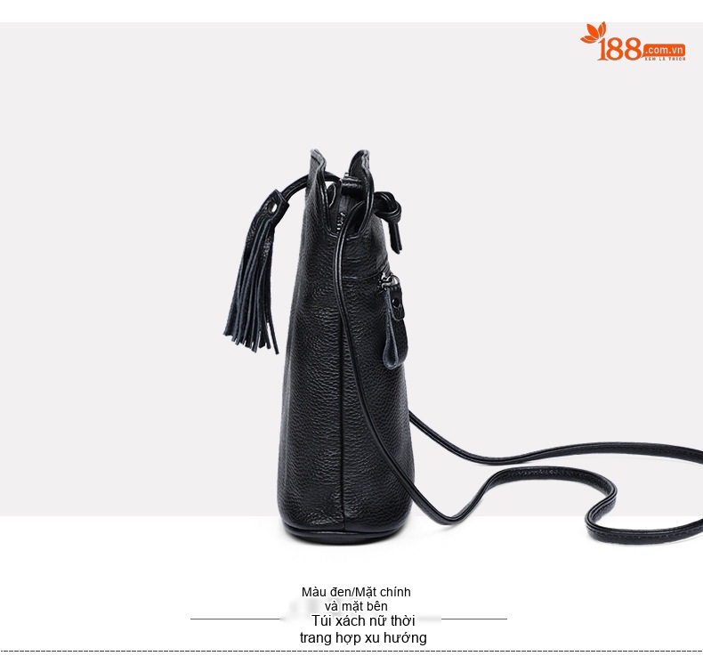 Túi Đeo Chéo Nữ Da Thật Mini Dáng Bucket Nhỏ Gọn Đựng Điện Thoại Màu Đen chi tiết 10