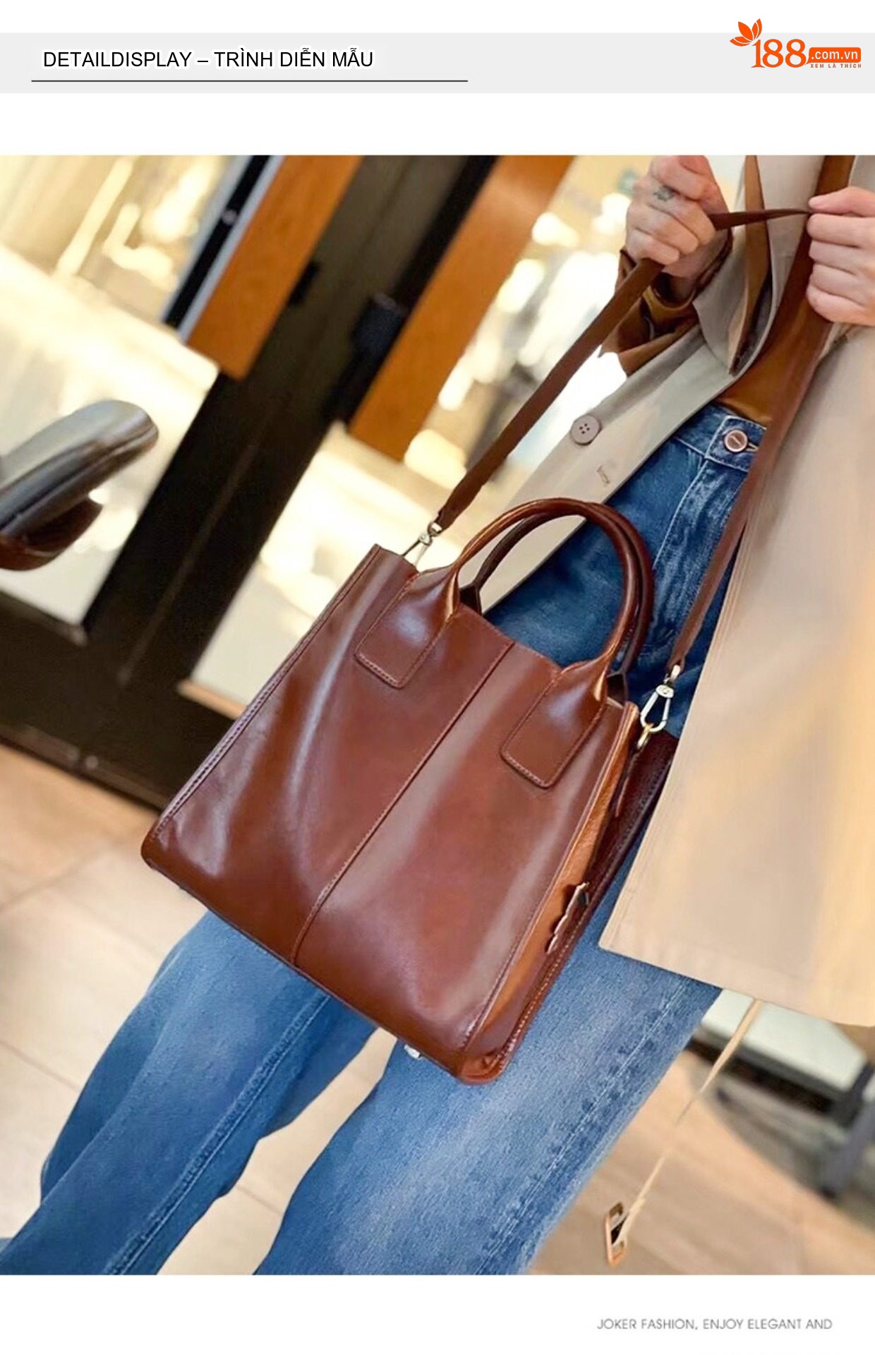 Túi Tote Da Thật Sức Chứa Lớn Đeo Vai/Đeo Chéo Công Sở Màu Nâu Đỏ, Cam, Xanh Lá, Đen chi tiết 4