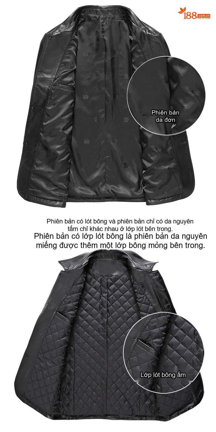 Áo Khoác Da Cừu Nam Cổ Bẻ Dáng Ôm Vừa Màu Đen, Nâu chi tiết 16