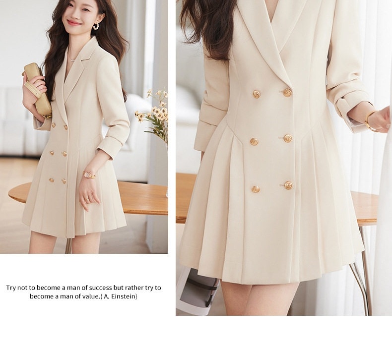 Váy Đầm Công Sở Nữ Dáng Vest Xếp Ly Cao Cấp Màu Đen, Hồng, Kem chi tiết 7