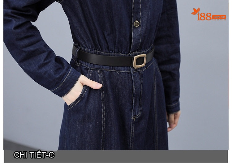 Váy Dài Tay Nữ Denim dáng chữ A Cổ Điển Thanh Lịch chi tiết 18