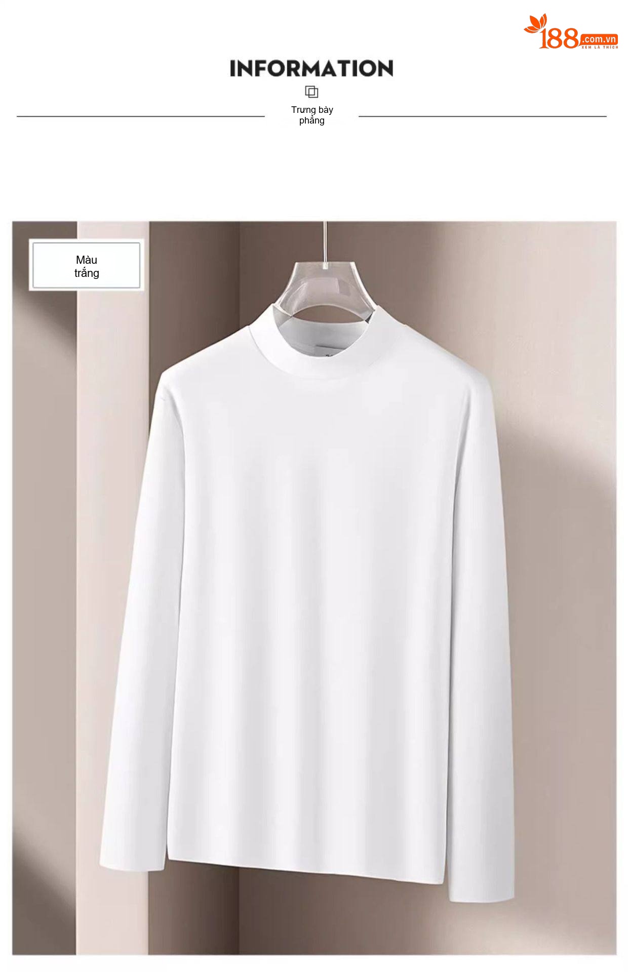 Áo Thun Dài Tay Nam Cổ Lọ Vải Cotton Thoáng Khí Giữ Ấm Mùa Thu Đông Màu Đen, Trắng, Nâu, Xám... chi tiết 28