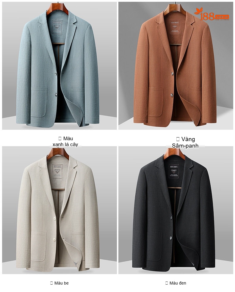 Áo Vest/Blazer Nam Cotton Mỏng Lót Viền Màu Kem, Xanh Lam, Nâu, Xanh Navy... chi tiết 10