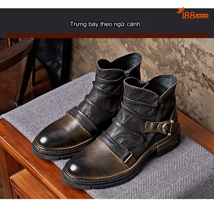 Boot Martin Nam Da Bò Cao Cổ Phong Cách Retro Anh Quốc Chiều Cao Đế Khoảng 3cm Màu Đen, Nâu chi tiết 5