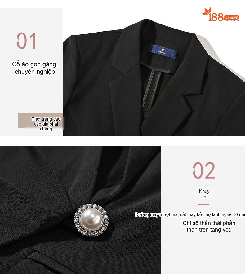 Bộ Vest Công Sở Nữ Tay Lỡ Dáng Ôm Màu Hồng, Trắng, Đen chi tiết 11