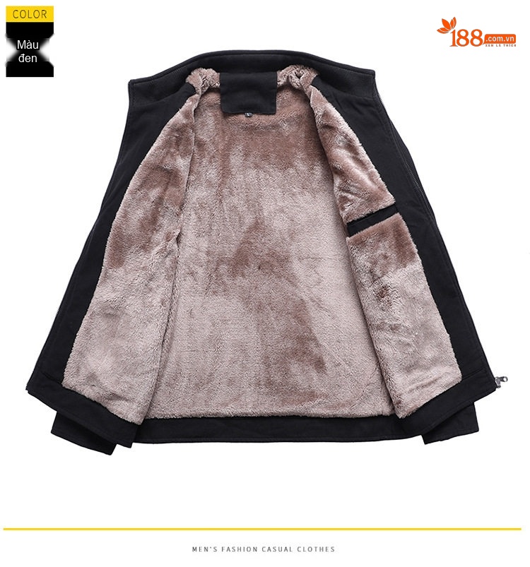Áo Khoác Nam Cotton Dáng Ôm Lót Lông Dày Dặn Màu Đen, Đỏ, Xanh Rêu, Vàng Be chi tiết 11