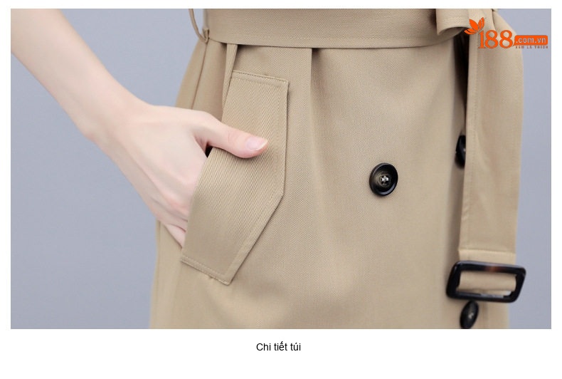 Áo Khoác Trench Coat Nữ Dáng Dài Vừa Phong Cách Anh Quốc Thanh Lịch Màu Be, Đen chi tiết 32