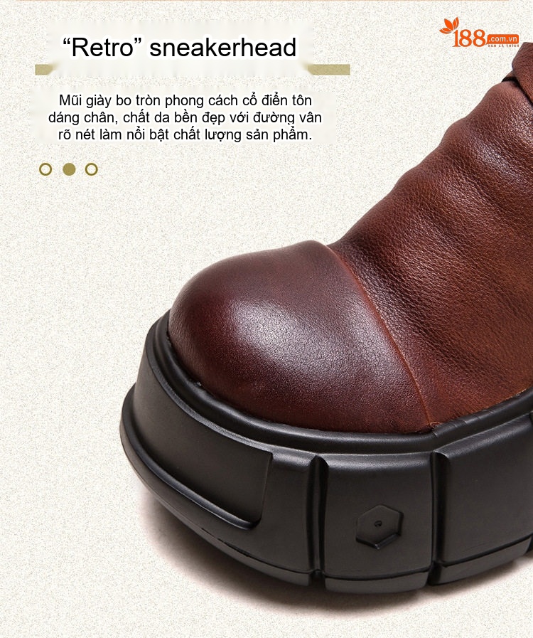 Boot Martin Nữ Da Bò Cổ Cao Đế Bánh Mì Chiều Cao Đế Khoảng 6cm Phong Cách Anh Quốc Màu Đen, Nâu chi tiết 4
