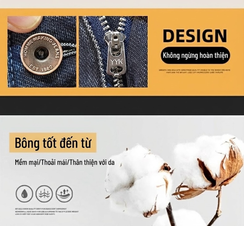 Quần Jean Nam Ống Đứng Co Giãn Thoải Mái Màu Đen Khói chi tiết 8
