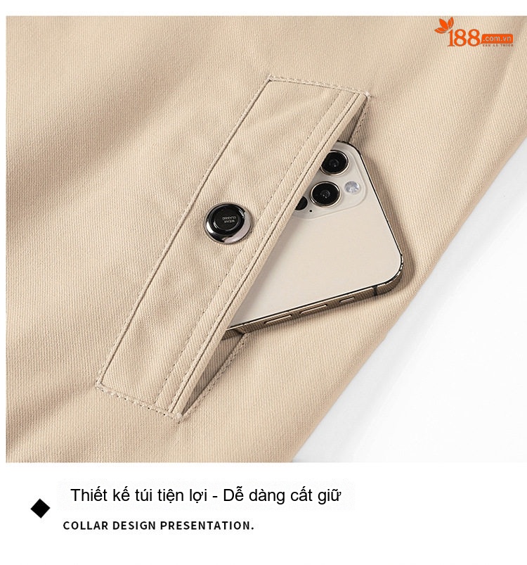 Áo Khoác Bomber Nam Cotton Dáng Đứng Cổ Tay Bo Chun Thu Đông Màu Be, Đen, Vàng Nâu chi tiết 22
