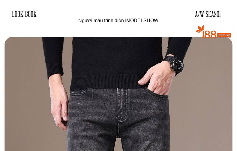 Quần Jean Nam Ống Đứng Co Giãn Lót Lông Cừu Dày Dặn Cao Cấp Màu Xám Đen chi tiết 10