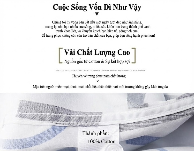 Áo Sơ Mi Nam Tay Ngắn Cotton In Chữ Toàn Thân Form Ôm Vừa Màu Đen, Trắng, Xanh Dương chi tiết 4