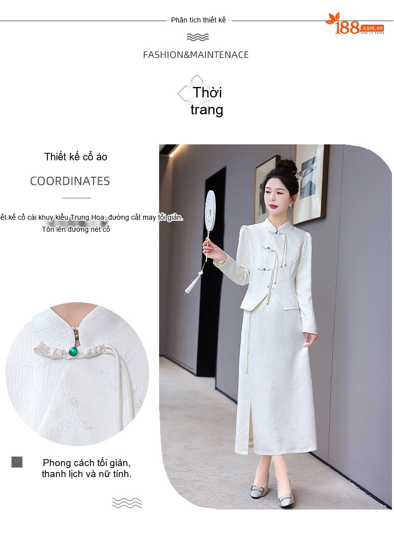 Set Áo Khoác Hán Phục Tay Dài Cổ Tàu Khuy Nút Tinh Tế Và Chân Váy Dài Thanh Lịch Màu Đen, Hồng, Trắng chi tiết 5