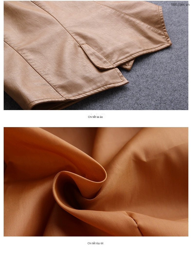 Áo Khoác Blazer Nữ Da PU Dáng Ôm Ngắn Phong Cách Hàn Quốc Màu Nâu, Đỏ, Xanh Lá chi tiết 20