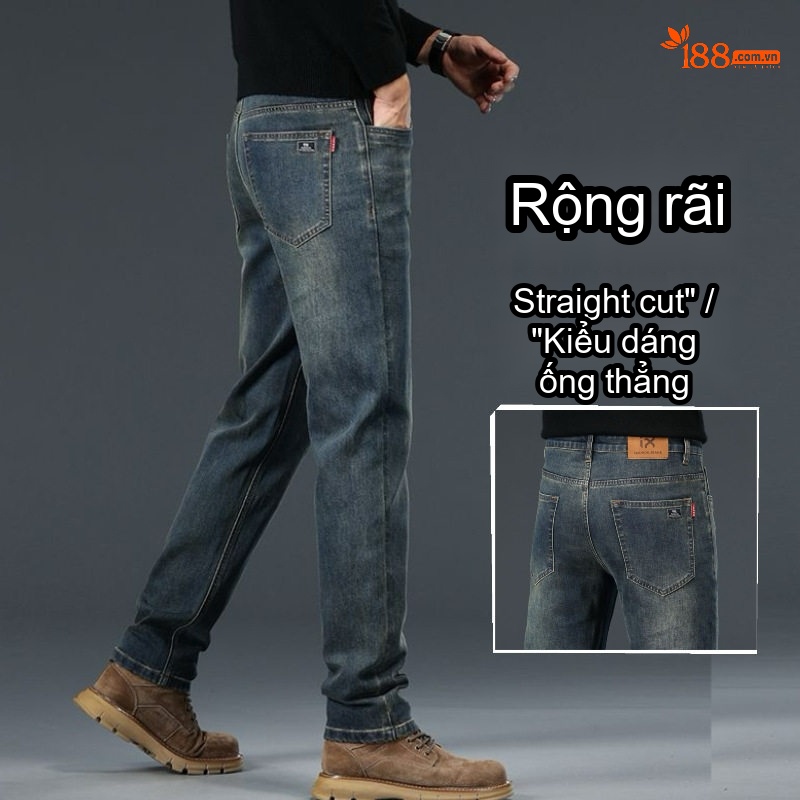 Quần Jean Nam Ống Đứng Co Giãn Thoải Mái Dáng Suông Màu Xanh Denim
