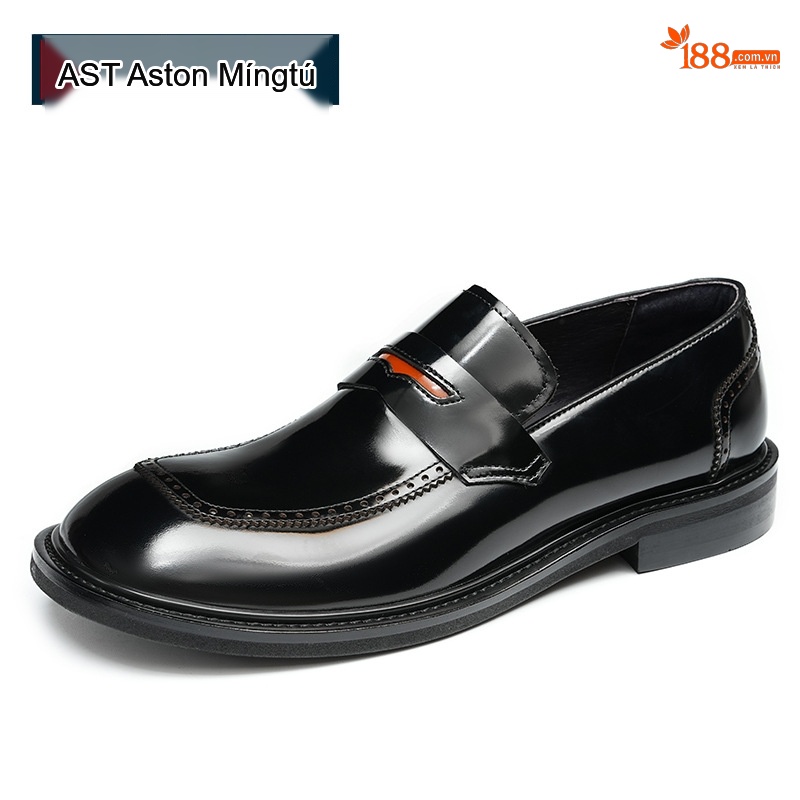 Giày Lười Nam Da Bò Mũi Vuông Da Bóng Chiều Cao Đế Khoảng 3cm Màu Đen, Nâu