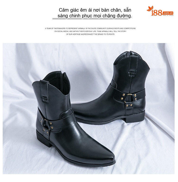 Giày Boot Martin Nam Cổ Cao Khóa Kéo Da Bóng Mũi Nhọn Chiều Cao Đế Khoảng 3cm Màu Đen, Nâu chi tiết 3