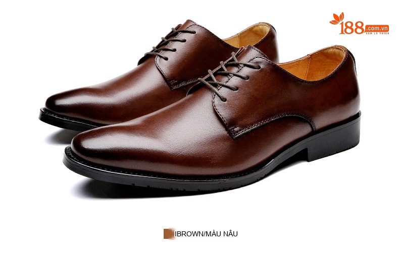 Giày Tây Buộc Dây Nam Da Bò Mũi Nhọn Chiều Cao Đế Khoảng 3cm Màu Đen, Nâu chi tiết 25
