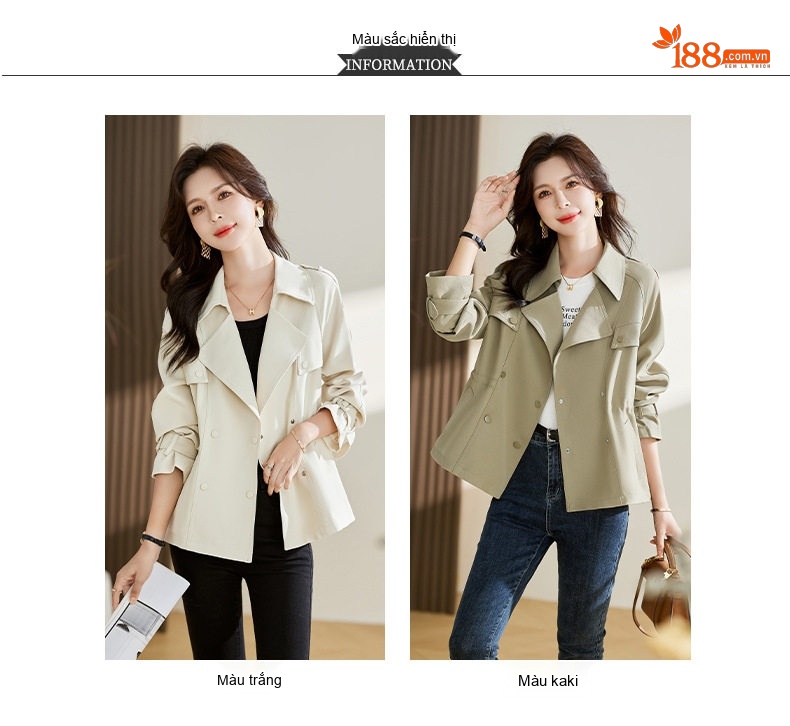Áo Khoác Gió Nữ Cổ chữ Vest Dáng Ôm Tay Dài Màu Be, Xanh chi tiết 1