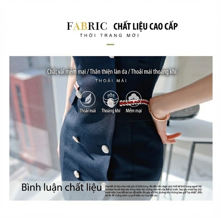 Váy Đầm Ôm Body Nữ Cổ chữ Vest Tay Ngắn Hai Hàng Khuy Phong Cách Thanh Lịch Màu Xanh Navy chi tiết 5