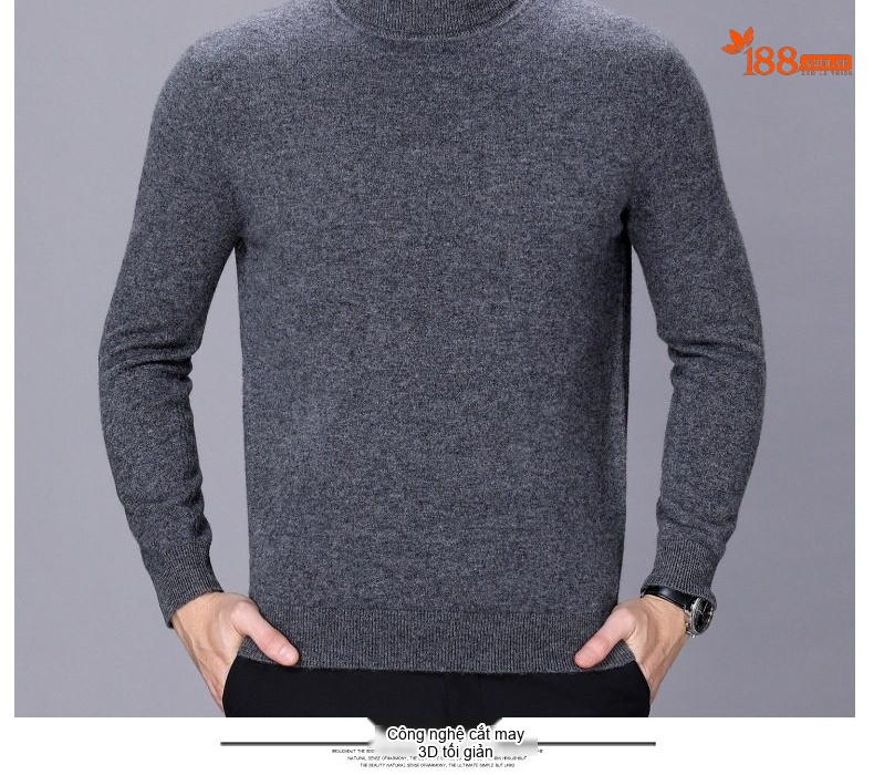 Áo Len Nam Cổ Lọ Dệt Kim Cashmere Dày Dặn Giữ Ấm Màu Nâu, Đỏ Rượu, Xám, Đen chi tiết 8