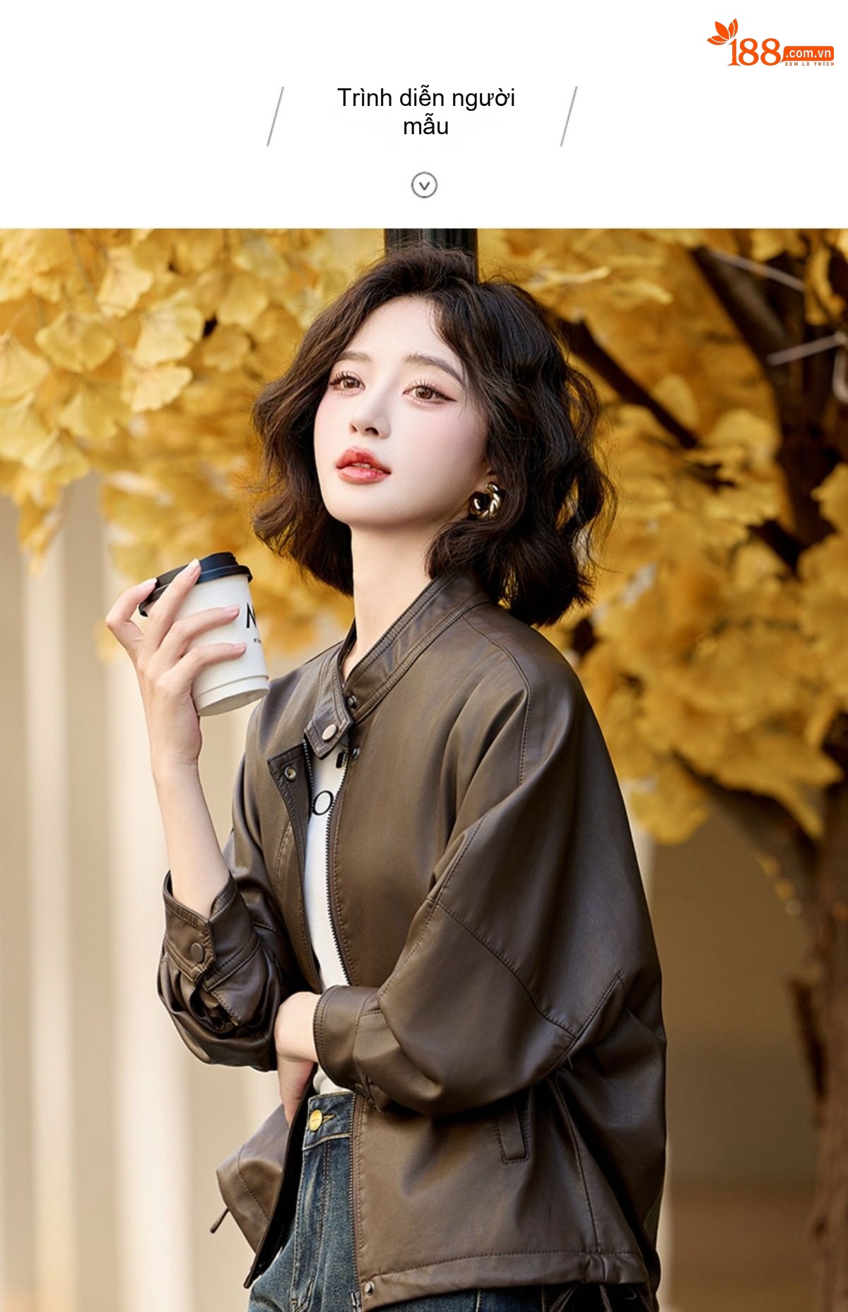 Áo Khoác Bomber Nữ Da PU Dáng Ngắn Rộng Kiểu Retro Màu Nâu, Đen chi tiết 11
