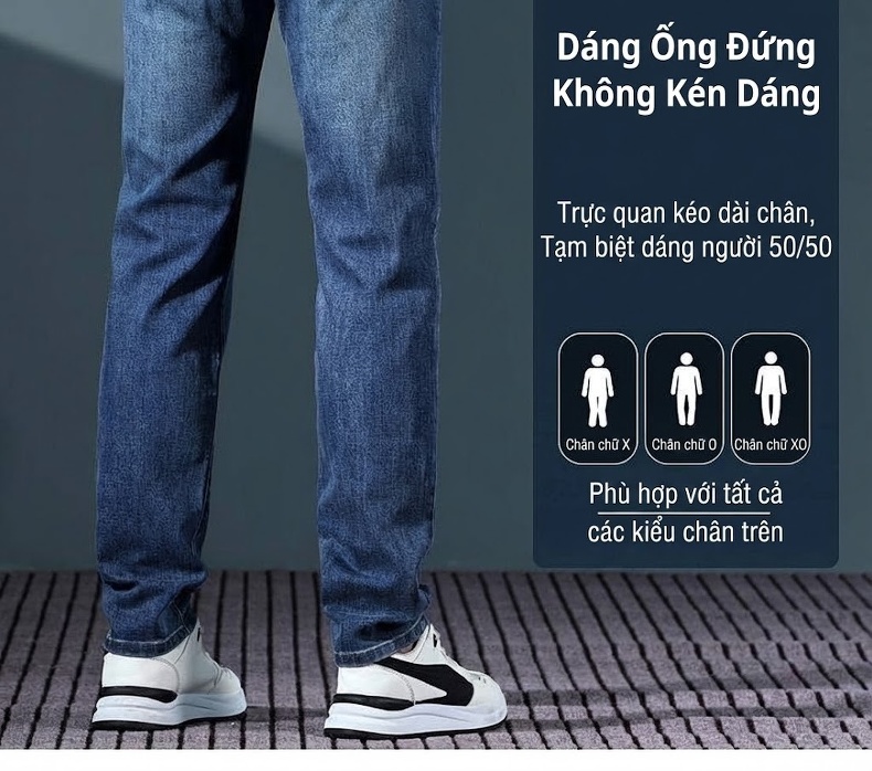 Quần Jean Nam Ống Đứng Co Giãn Dáng Ôm Cao Cấp Màu Xanh Đen chi tiết 3