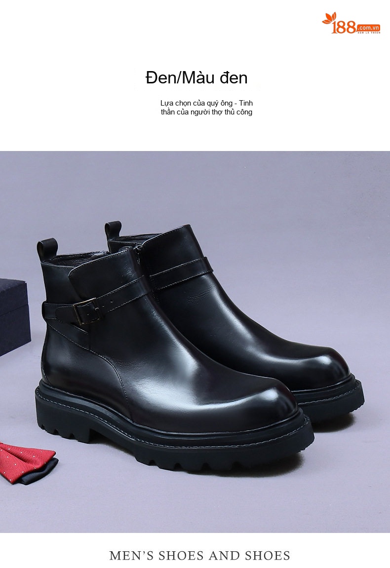Boot Chelsea Nam Da Thật Khóa Kéo Chiều Cao Đế Khoảng 4cm Màu Đen, Nâu chi tiết 10