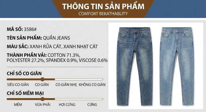 Quần Jean Nam Ống Đứng Mỏng Co Giãn Thoải Mái Màu Xanh chi tiết 8