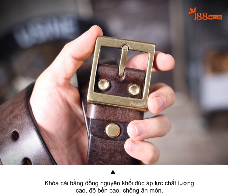 Thắt Lưng Nam Da Bò Dày Dặn Mặt Khóa Đồng Nguyên Chất Phong Cách Retro Màu Đen, Nâu, Vàng chi tiết 18