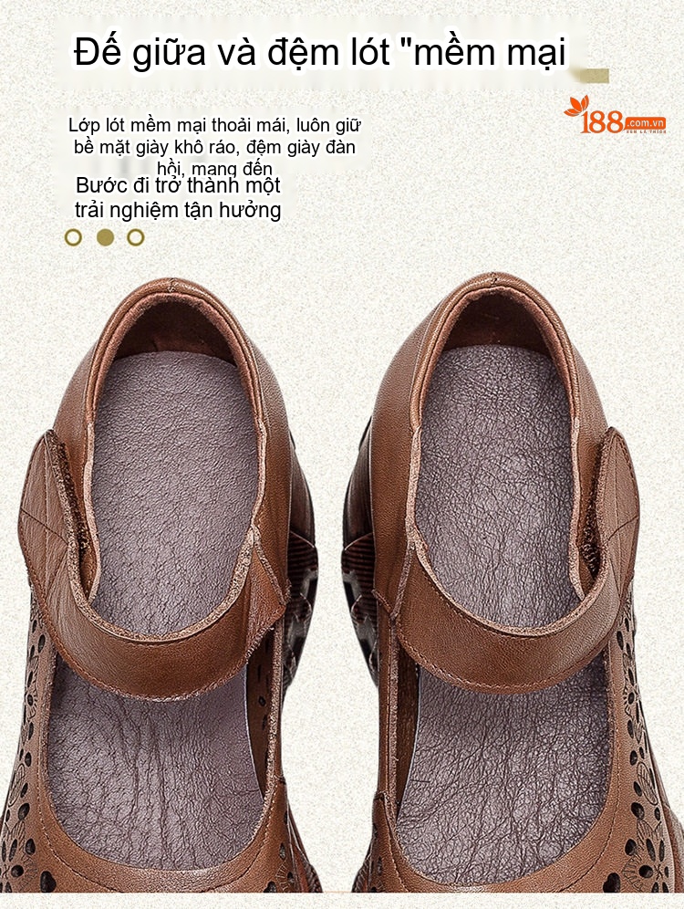 Dép Sandal Nữ Quai Dán Đế Bệt Phong Cách Retro Thoáng Khí Đế Cao 5cm - 6cm Màu Nâu, Kem chi tiết 7