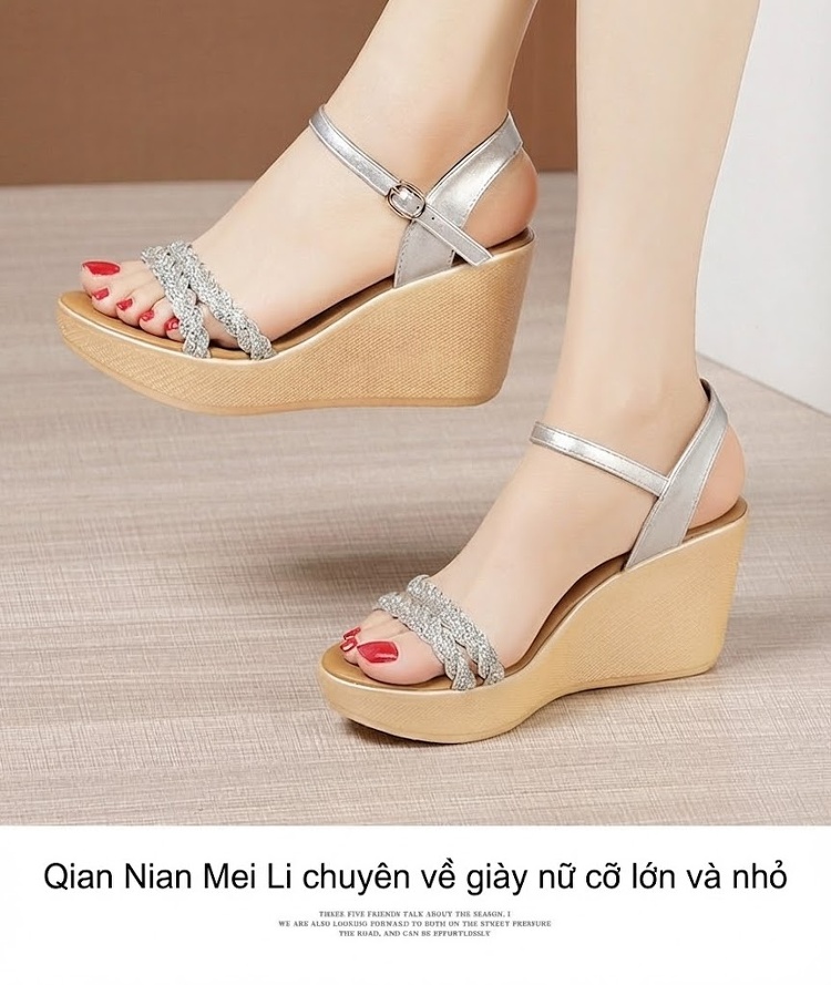 Dép Sandal Nữ Đế Xuồng Quai Hậu Đính Đá Đế Cao 5cm - 6cm Màu Vàng, Đen, Bạc chi tiết 13